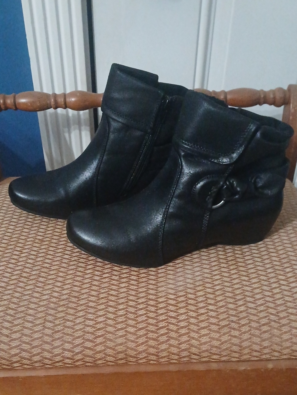 BareTraps Black Wedge Ankle Booties with Buckle Detail